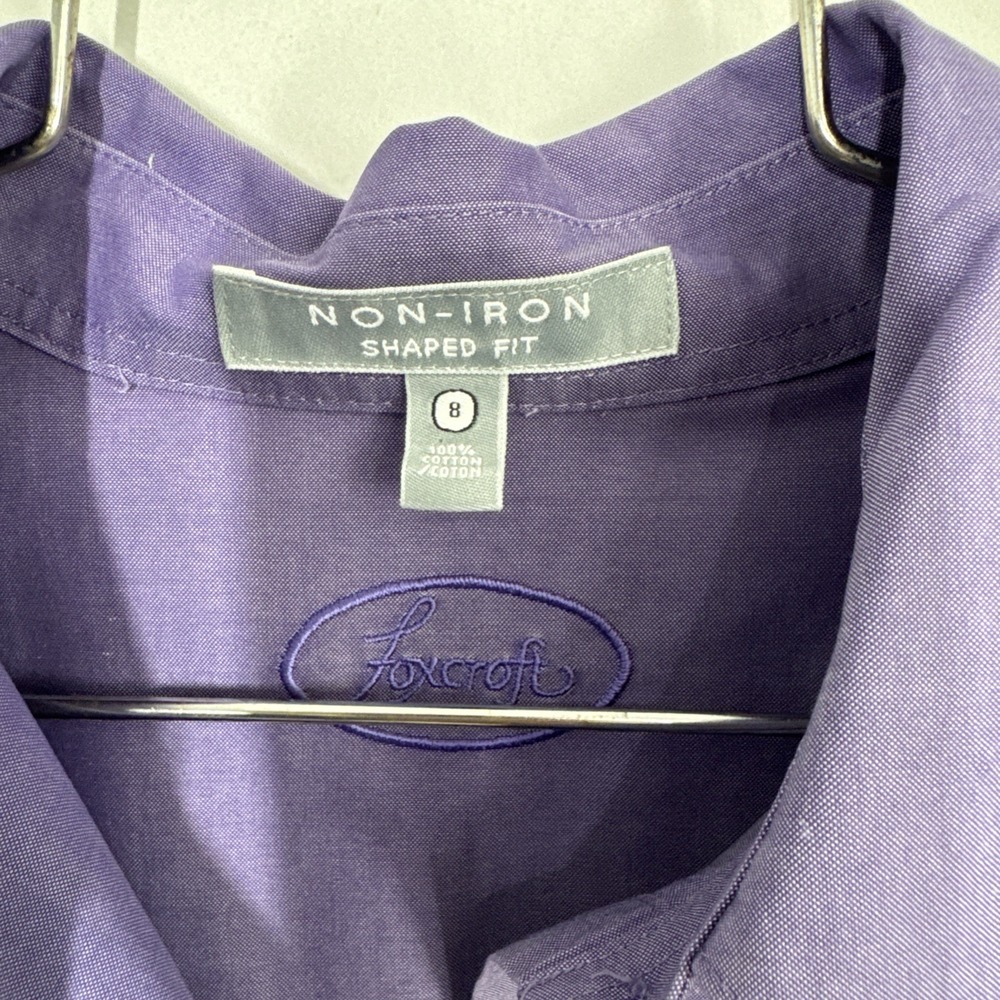 Foxcroft Non Iron Shaped Fit Long Sleeve Button‎ Up Blouse Shirt Purple Career 8 - Picture 2 of 10